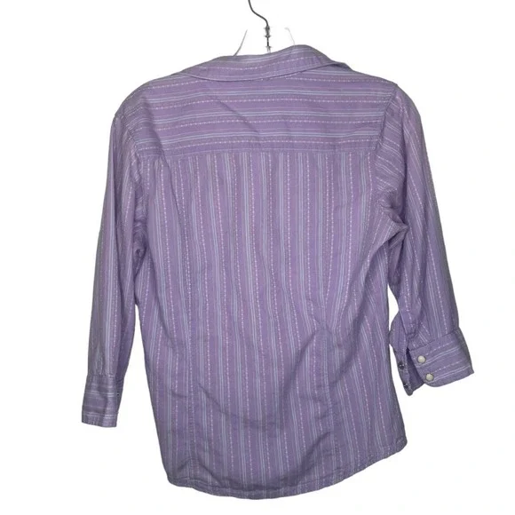 The North Face Womens 3/4 Sleeve Striped Button Down Shirt Purple Medium M - Picture 2 of 15
